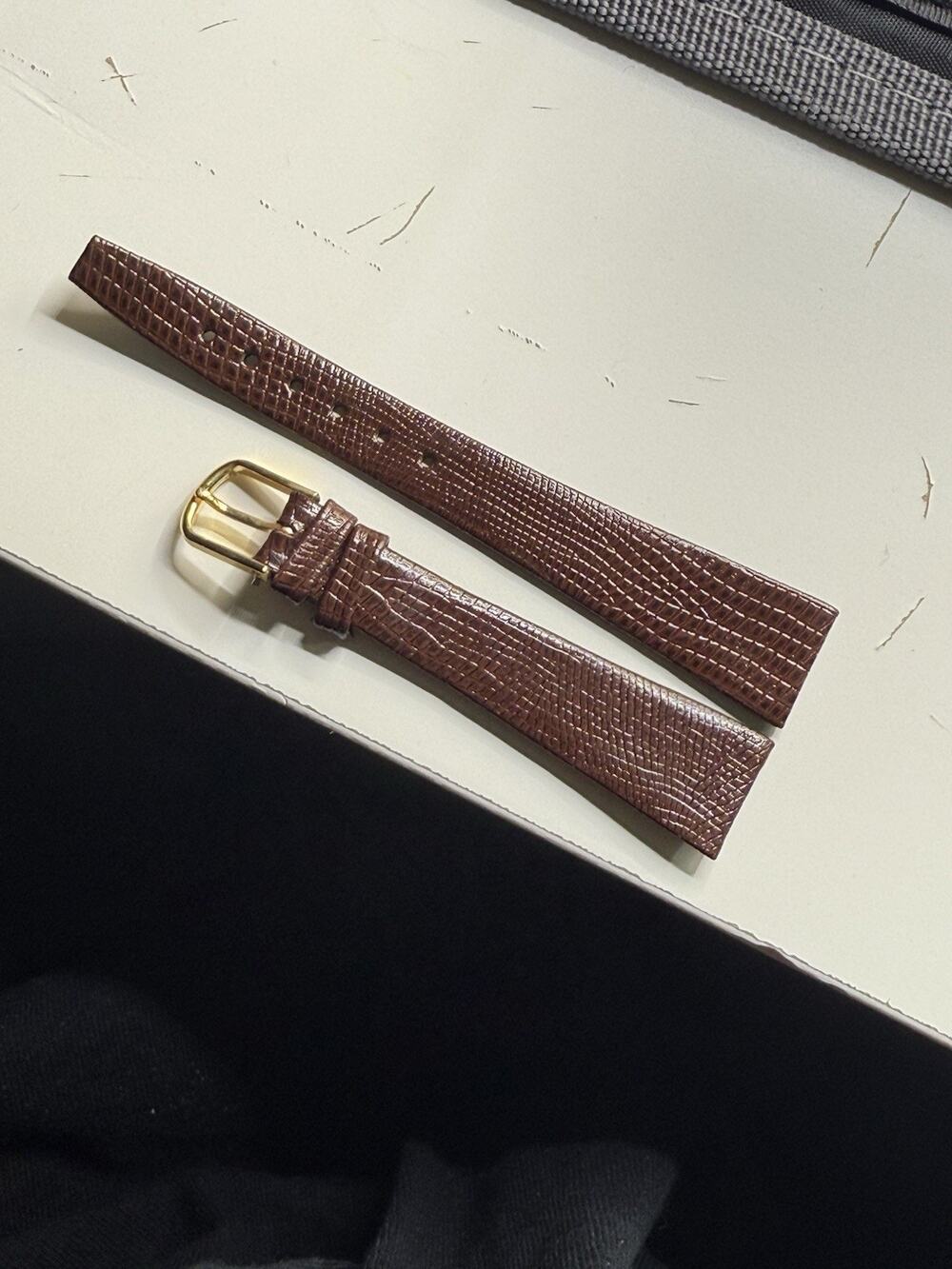 16mm Kreisler Brown Genuine Lizard NOS Vintage Watch Band & Gold-Tone Buckle